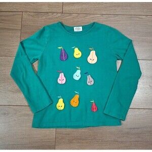 Mini Boden Pear Applique Long Sleeve Top, 100% Cotton